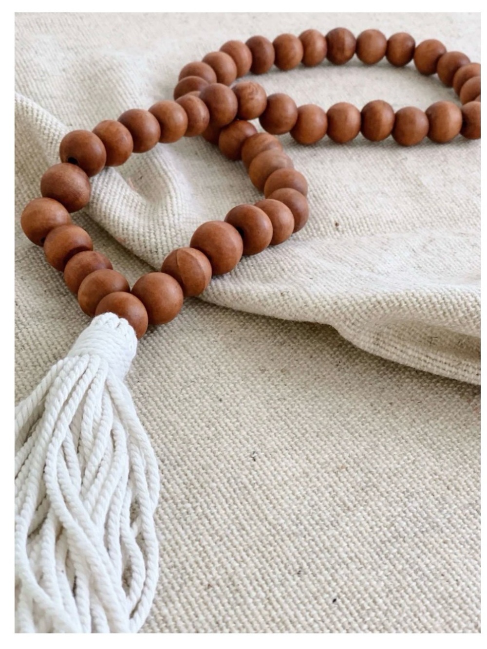 Wood Bead Tassel Garland in Natural Brown and White Home Decor